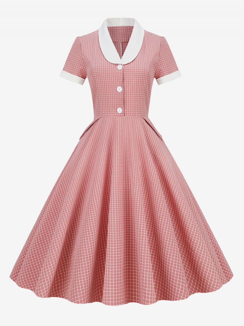 Dámske Ružové Šaty Barbie Gingham Z 50. Rokov 20. Storočia Vintage V Štýle Audrey Hepburn S Krátkymi Rukávmi