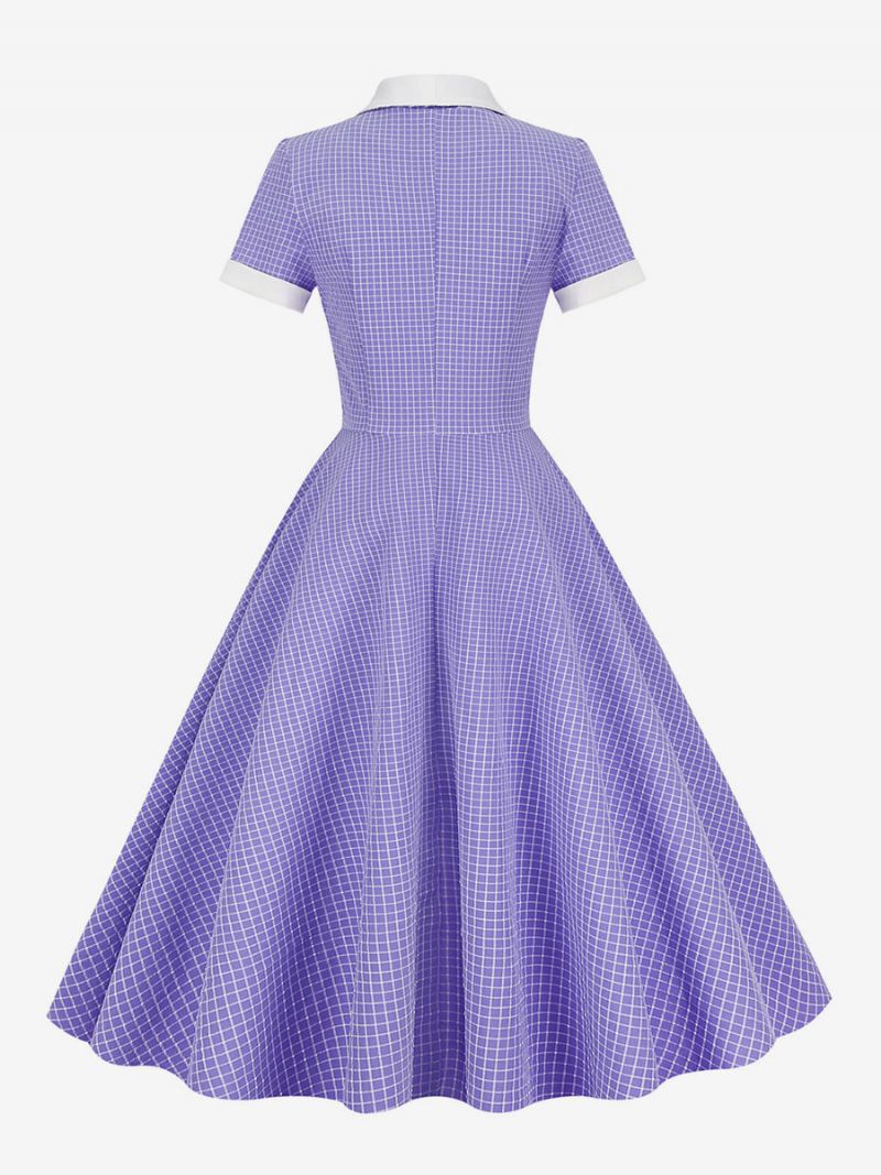 Dámske Ružové Šaty Barbie Gingham Z 50. Rokov 20. Storočia Vintage V Štýle Audrey Hepburn S Krátkymi Rukávmi - Fialová