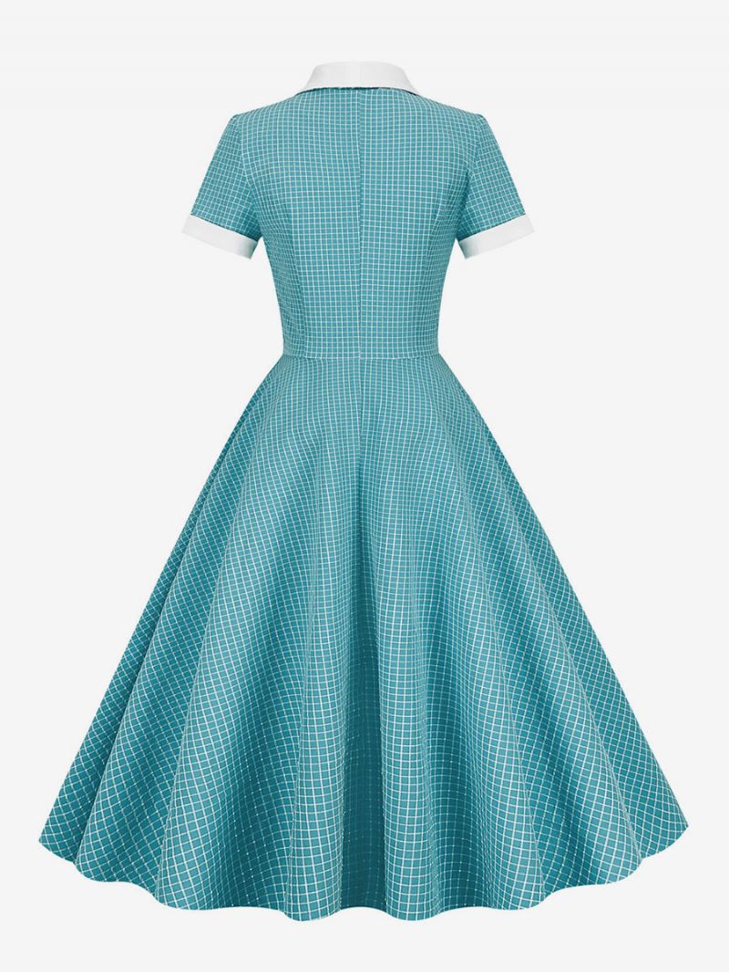 Dámske Ružové Šaty Barbie Gingham Z 50. Rokov 20. Storočia Vintage V Štýle Audrey Hepburn S Krátkymi Rukávmi - Azúrová