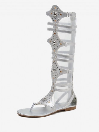 Dámske Sandále Gladiator Silver Rivets Thong Flat Sandals