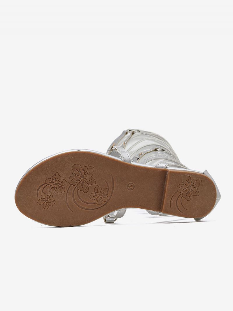 Dámske Sandále Gladiator Silver Rivets Thong Flat Sandals - Strieborná