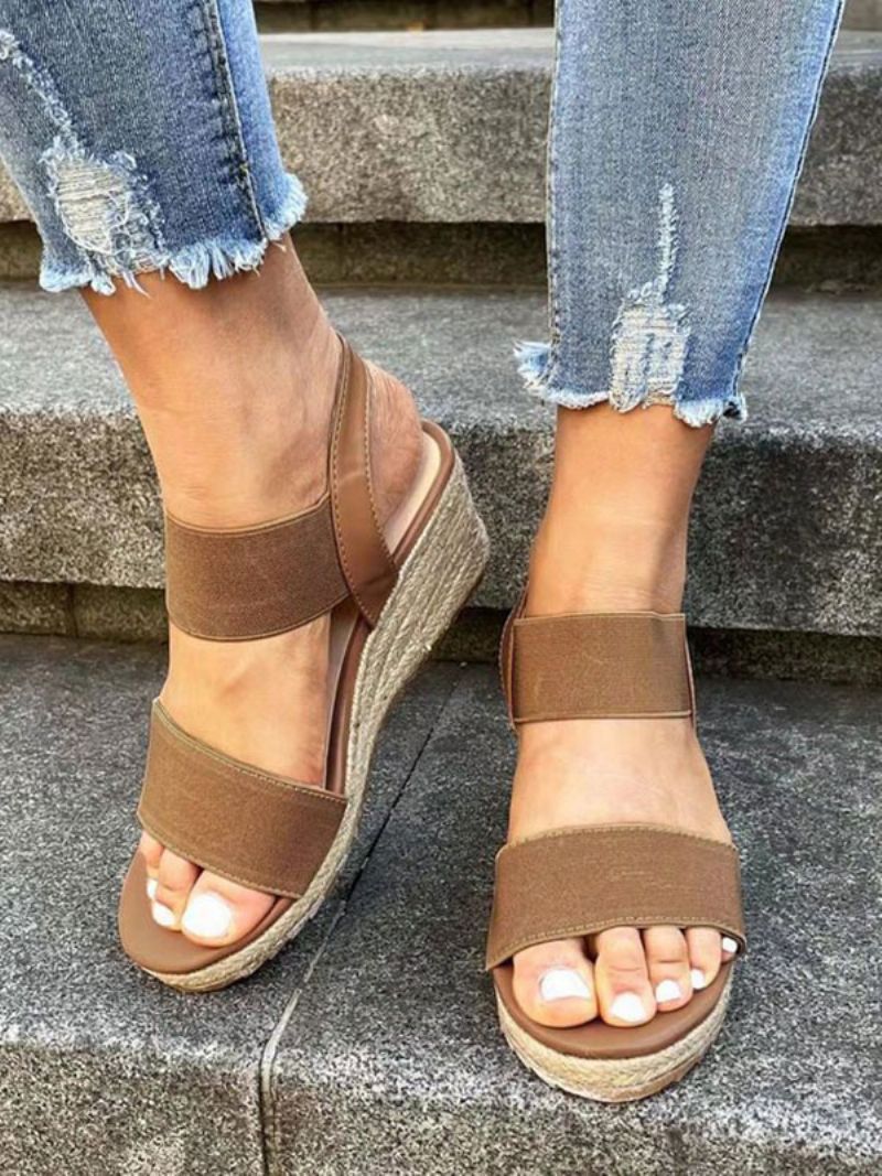 Dámske Sandále Na Klinové Espadrilky Street Wear Pu Kožené S Otvorenou Špičkou