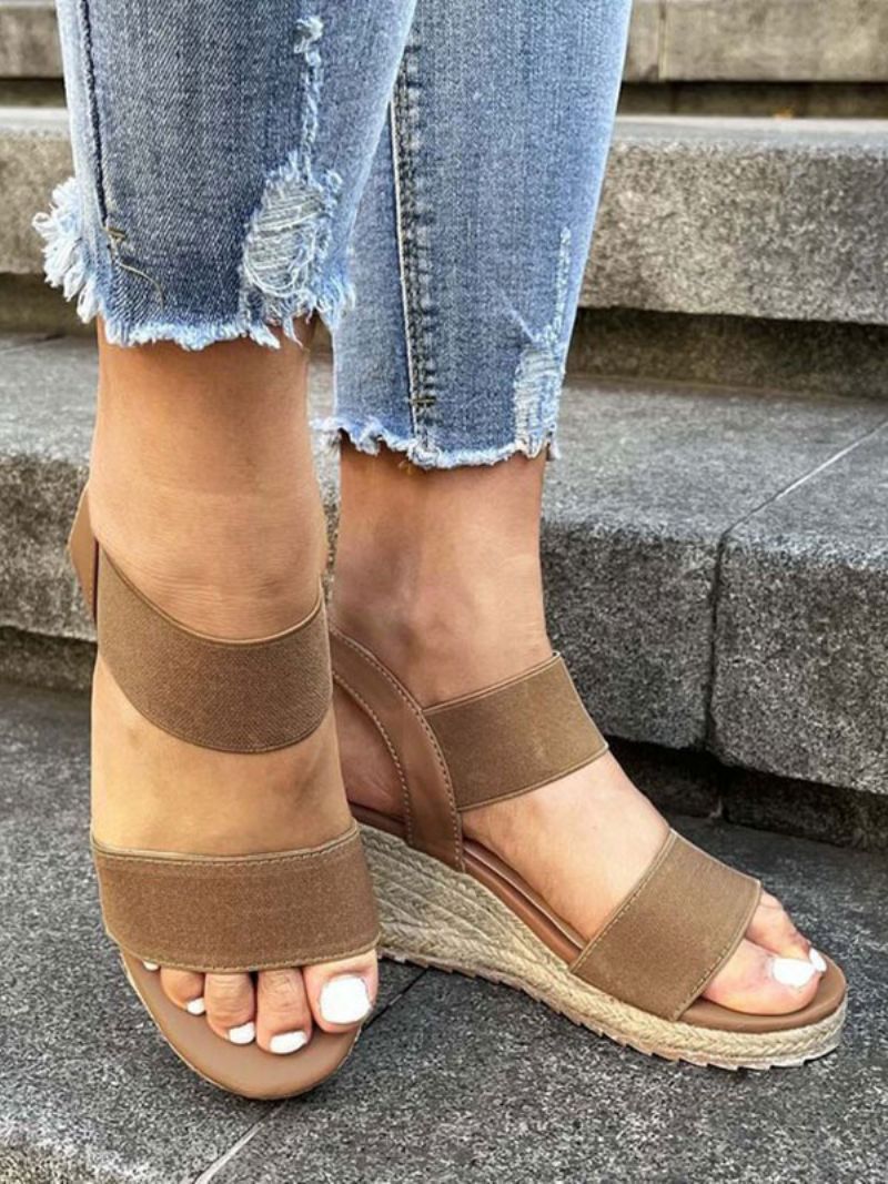 Dámske Sandále Na Klinové Espadrilky Street Wear Pu Kožené S Otvorenou Špičkou - Káva Hnedá