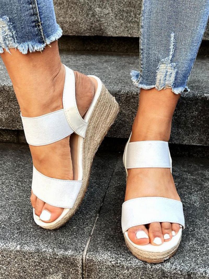 Dámske Sandále Na Klinové Espadrilky Street Wear Pu Kožené S Otvorenou Špičkou - Biela