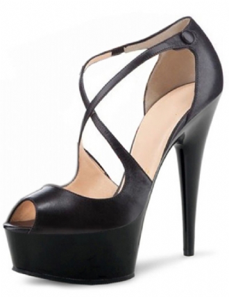 Dámske Sandále Na Platforme Peep Toe Leather Criss-cross Cut Out