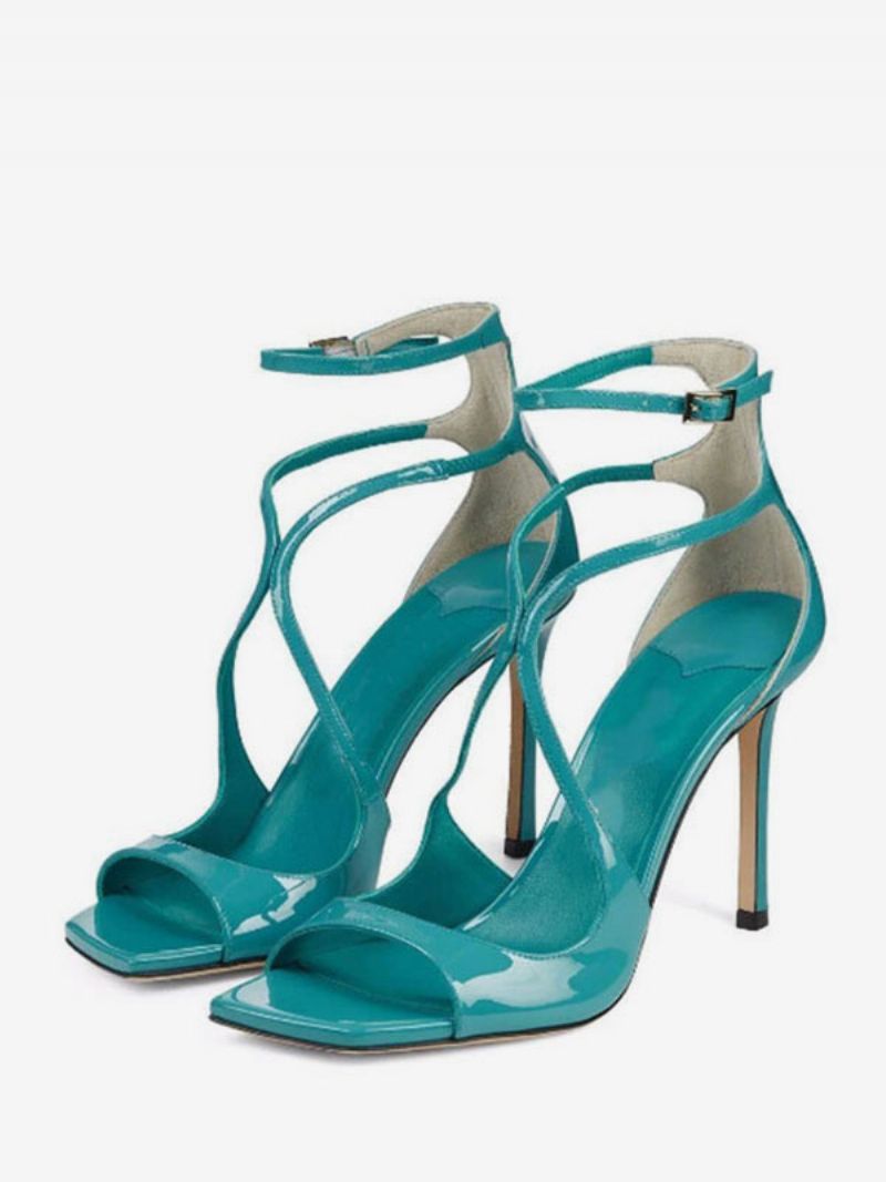 Dámske Sandále Na Vysokom Podpätku Čierny Patent Pu Zvršok Peep Toe Strappy Plesové Topánky Párty Malom - Teal