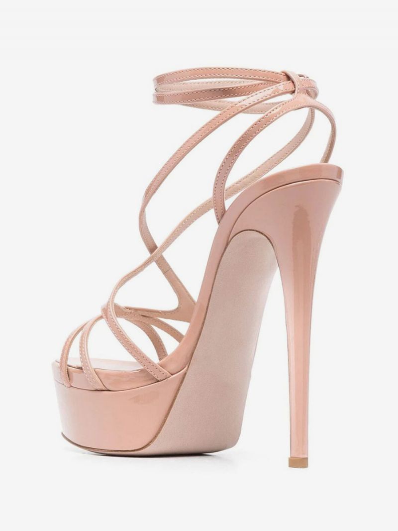 Dámske Sexi Sandále S Pásikom Na Vysokom Opätku Otvorenou Špičkou Čiernej Platforme - Blush Pink