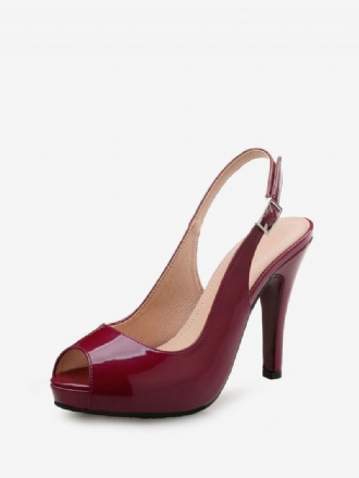 Dámske Slingback Lodičky Peep Toe Stiletto Prom Na Podpätku V Burgundsku