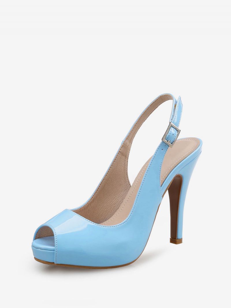 Dámske Slingback Lodičky Peep Toe Stiletto Prom Na Podpätku V Burgundsku - Modrá