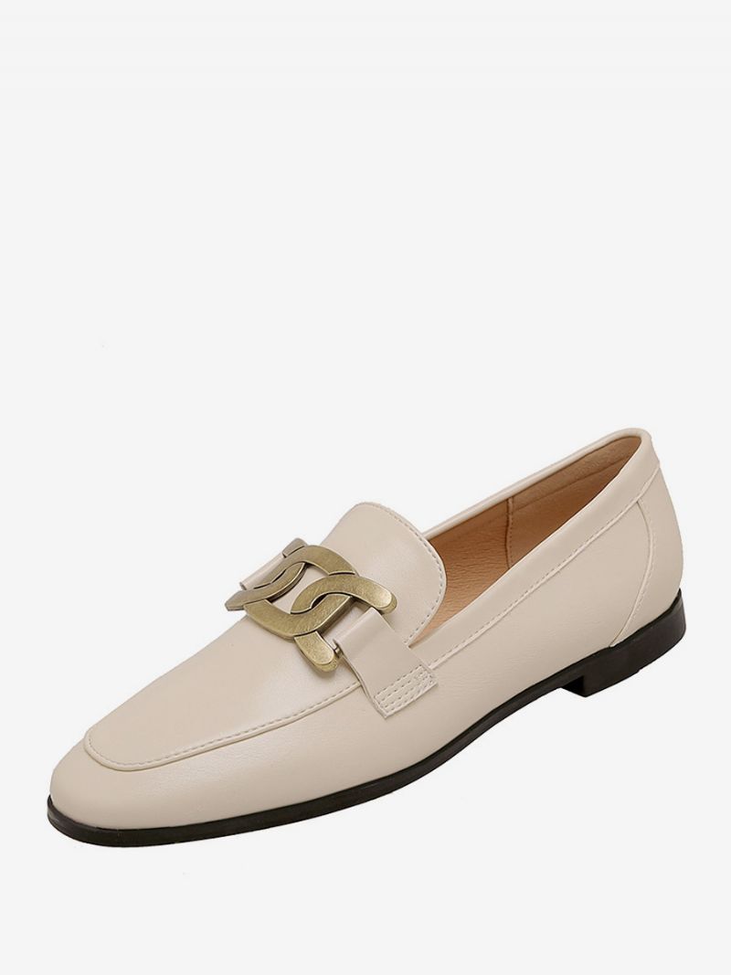 Dámske Slip On Loafers Biele Ploché Topánky S Okrúhlou Špičkou