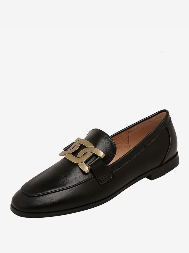 Dámske Slip On Loafers Biele Ploché Topánky S Okrúhlou Špičkou - Čierna