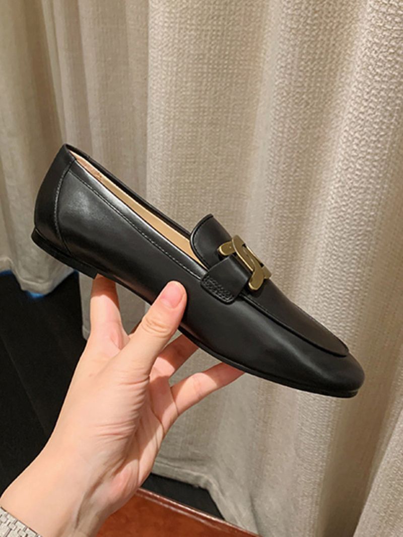 Dámske Slip On Loafers Biele Ploché Topánky S Okrúhlou Špičkou - Čierna