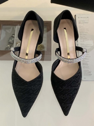 Dámske Spoločenské Topánky Na Vysokom Podpätku Black Pointed Toe Rhinestones Plesové