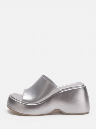 Dámske Strieborné Sandále Slides Silver Metallic Platform Flatform Slip-on Mules