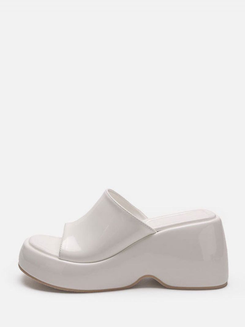 Dámske Strieborné Sandále Slides Silver Metallic Platform Flatform Slip-on Mules - Biela