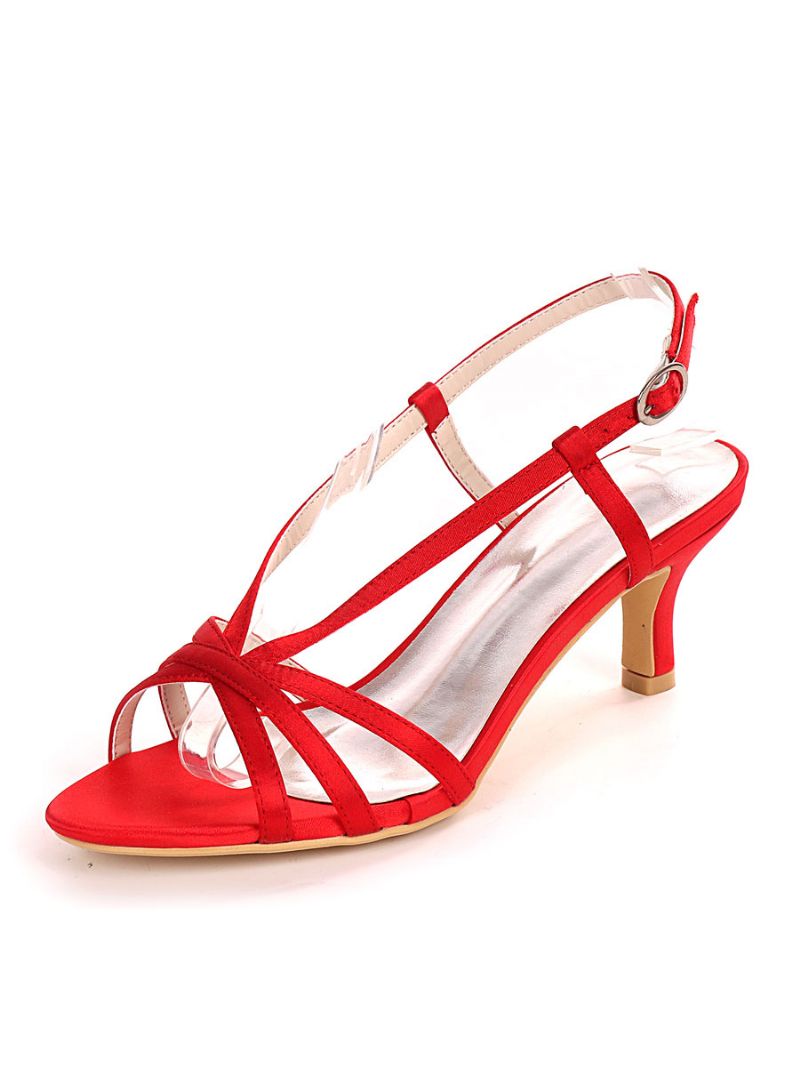 Dámske Svadobné Sandále Na Pásiky Kitten Heel - Ture Red