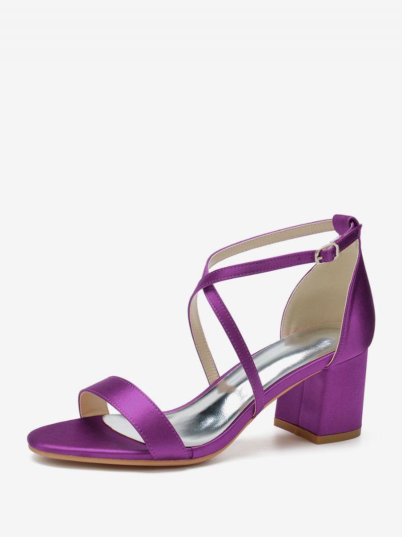 Dámske Svadobné Topánky Satin Grape Open Toe Hrubý Podpätok Criss Cross - Hroznová