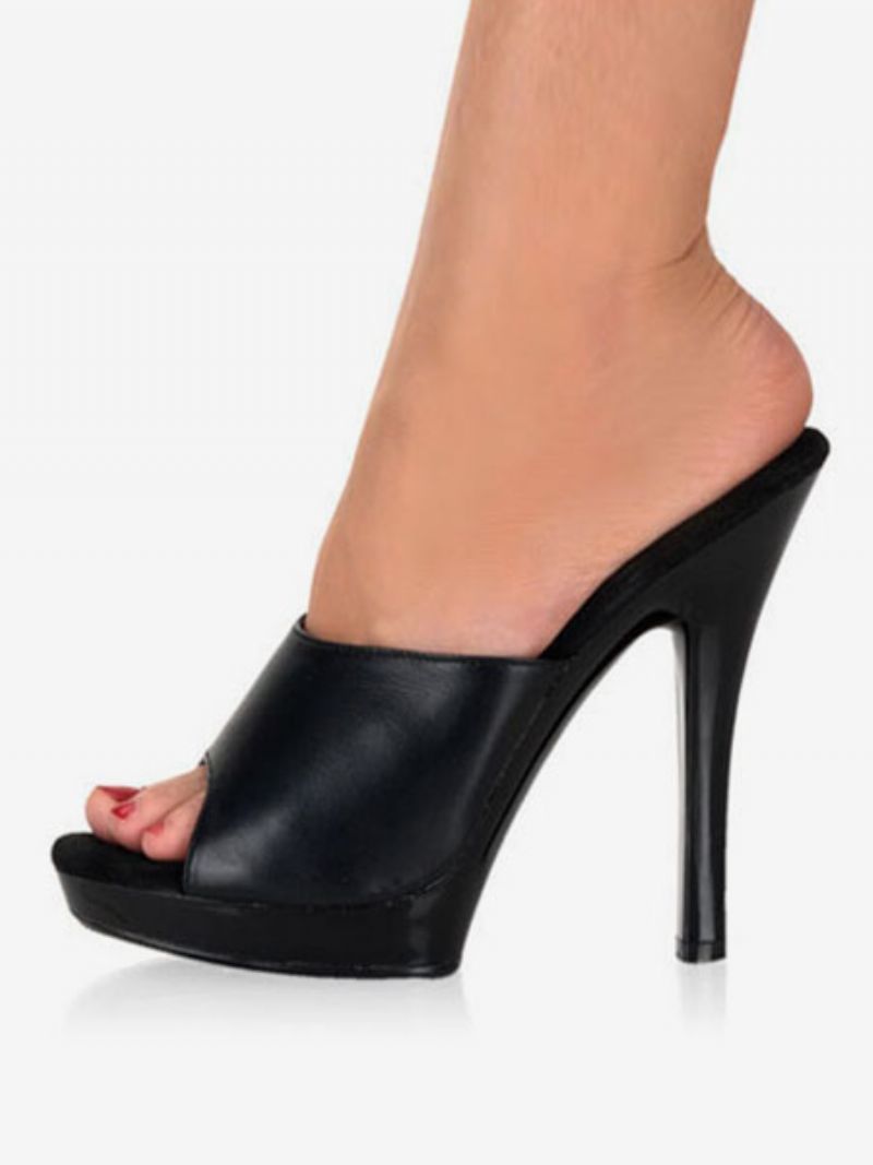 Dámske Tanečné Topánky Na Pole Black Peep Toe Mules