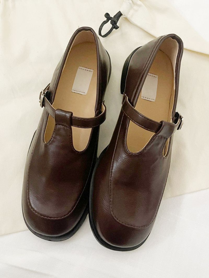 Dámske Vintage Mokasíny Suqare Toe Buckle Puppy Heel Loafers