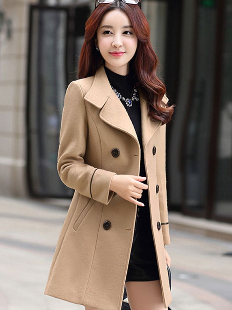 Dámske Vrchné Oblečenie Pea Coat Turndown Collar Spring