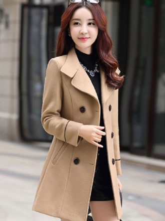 Dámske Vrchné Oblečenie Pea Coat Turndown Collar Spring