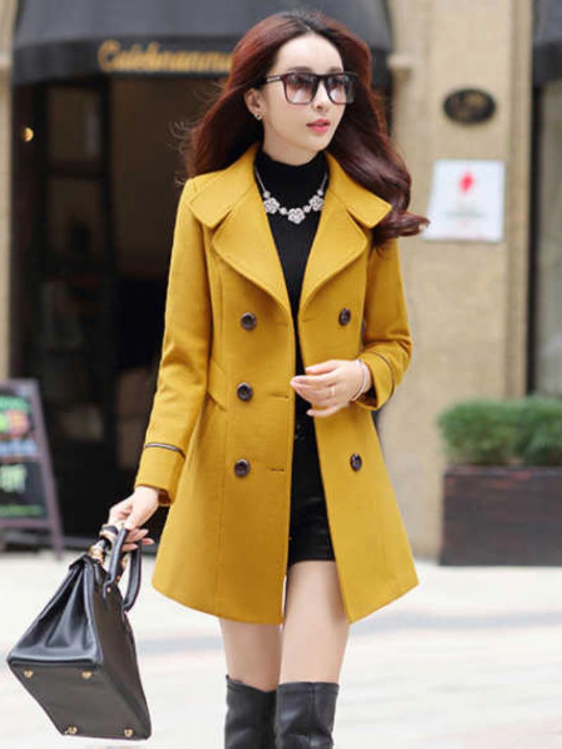 Dámske Vrchné Oblečenie Pea Coat Turndown Collar Spring - Žltá