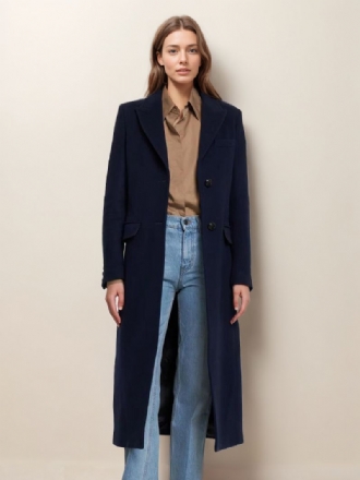 Dámske Zimné Vrchné Oblečenie Longline Woolen Overcoat Lapel Single Breast