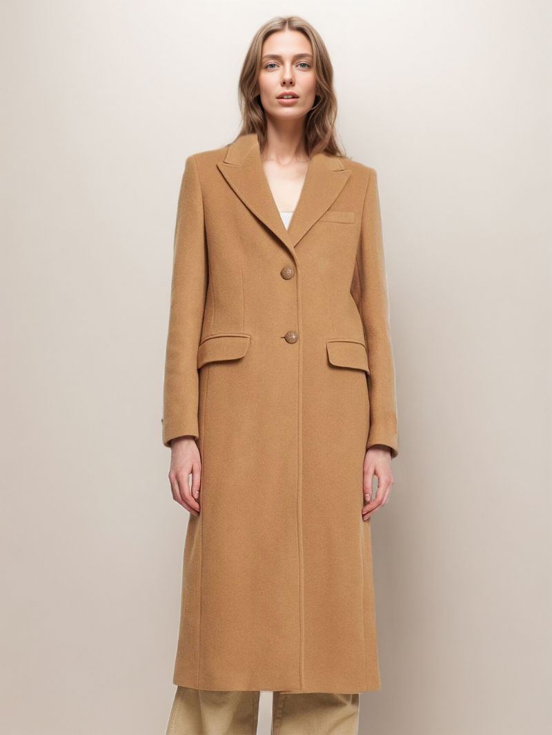 Dámske Zimné Vrchné Oblečenie Longline Woolen Overcoat Lapel Single Breast - Ťava