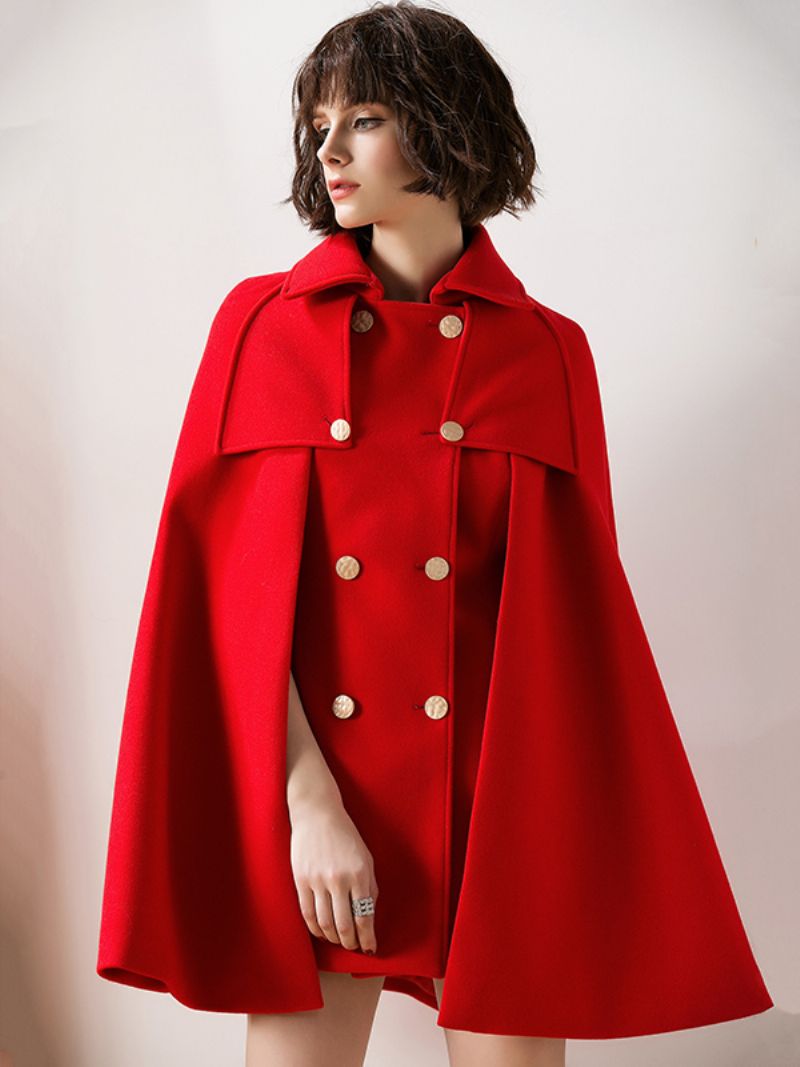 Dámske Červené Pončo Oversized Cape Coat Zimné Vrchné Oblečenie