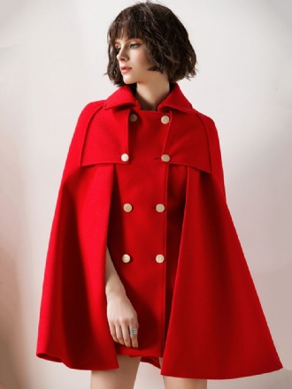 Dámske Červené Pončo Oversized Cape Coat Zimné Vrchné Oblečenie