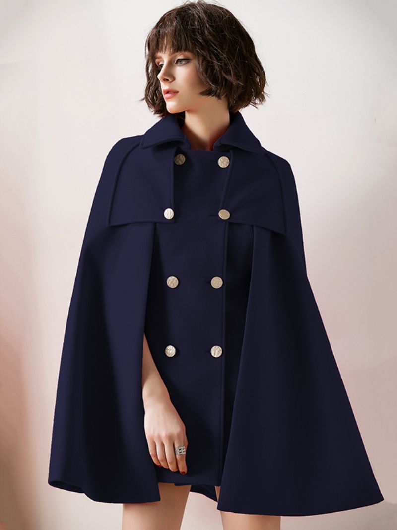 Dámske Červené Pončo Oversized Cape Coat Zimné Vrchné Oblečenie - Tmavá Námornícka