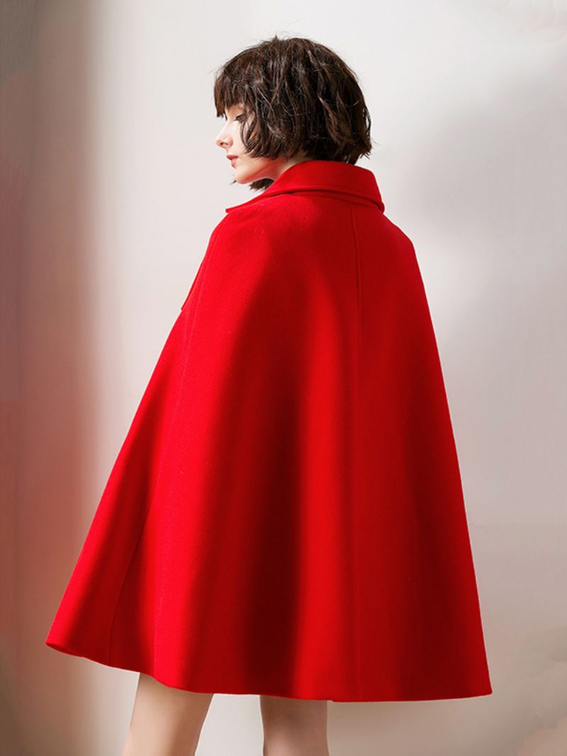 Dámske Červené Pončo Oversized Cape Coat Zimné Vrchné Oblečenie - Červená