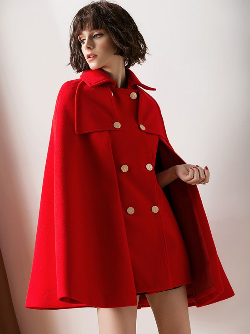 Dámske Červené Pončo Oversized Cape Coat Zimné Vrchné Oblečenie - Červená