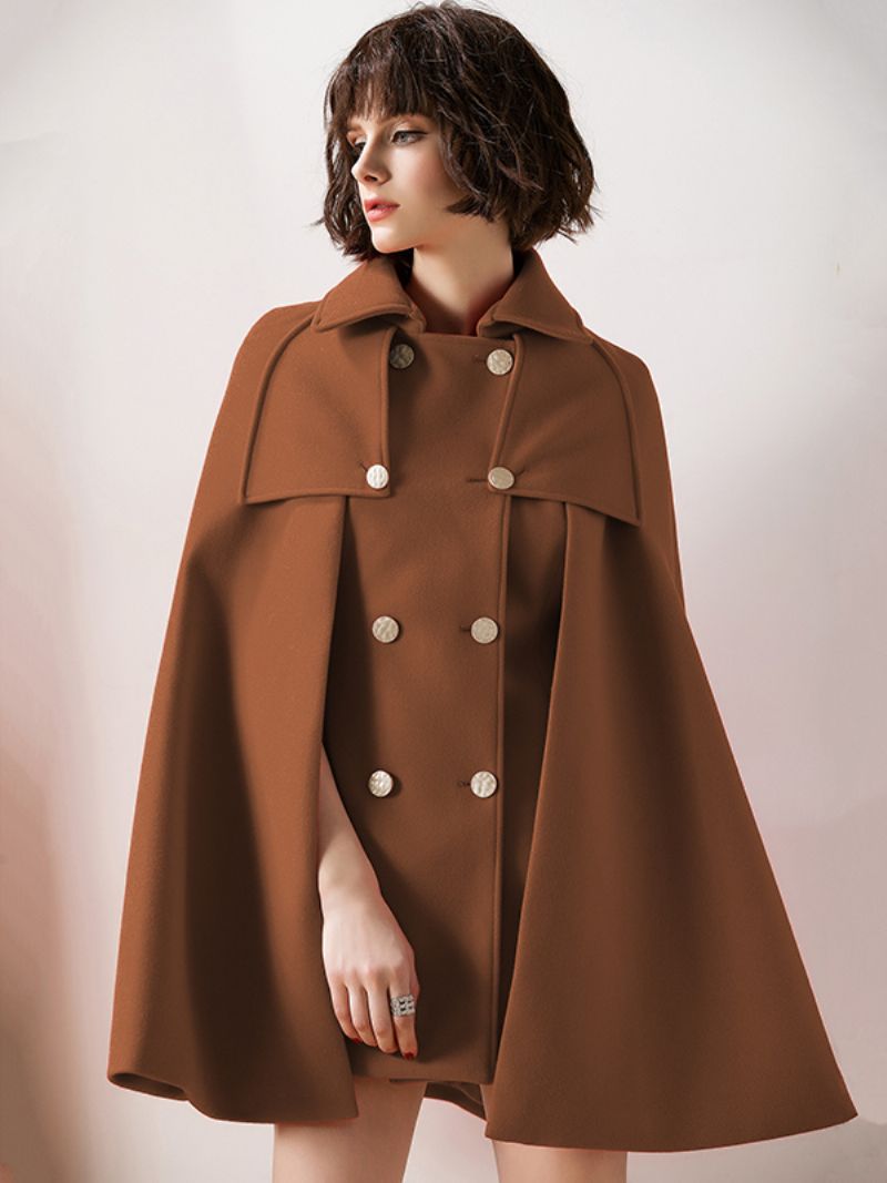 Dámske Červené Pončo Oversized Cape Coat Zimné Vrchné Oblečenie - Kávovo Hnedá