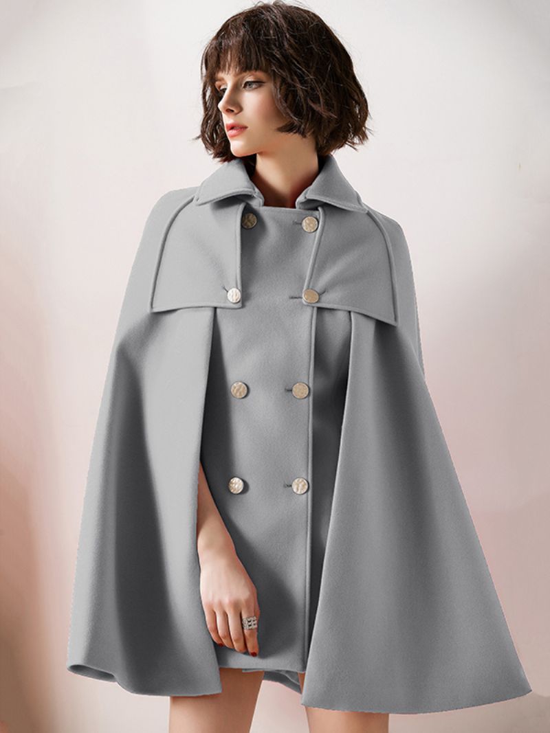 Dámske Červené Pončo Oversized Cape Coat Zimné Vrchné Oblečenie - Sivá