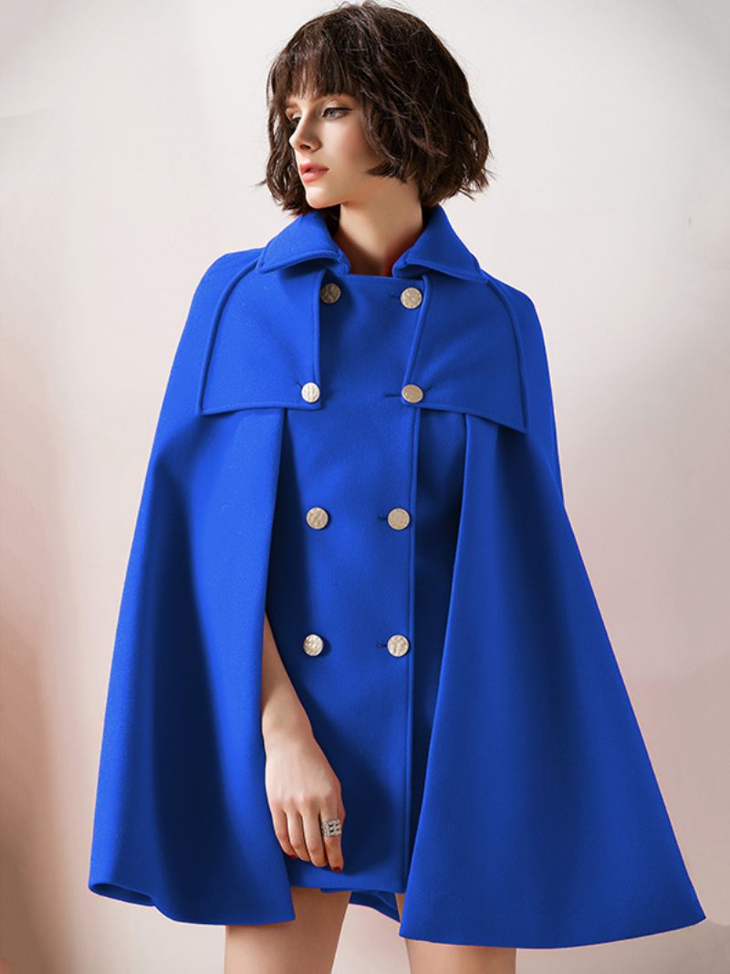 Dámske Červené Pončo Oversized Cape Coat Zimné Vrchné Oblečenie - Kráľovská Modrá