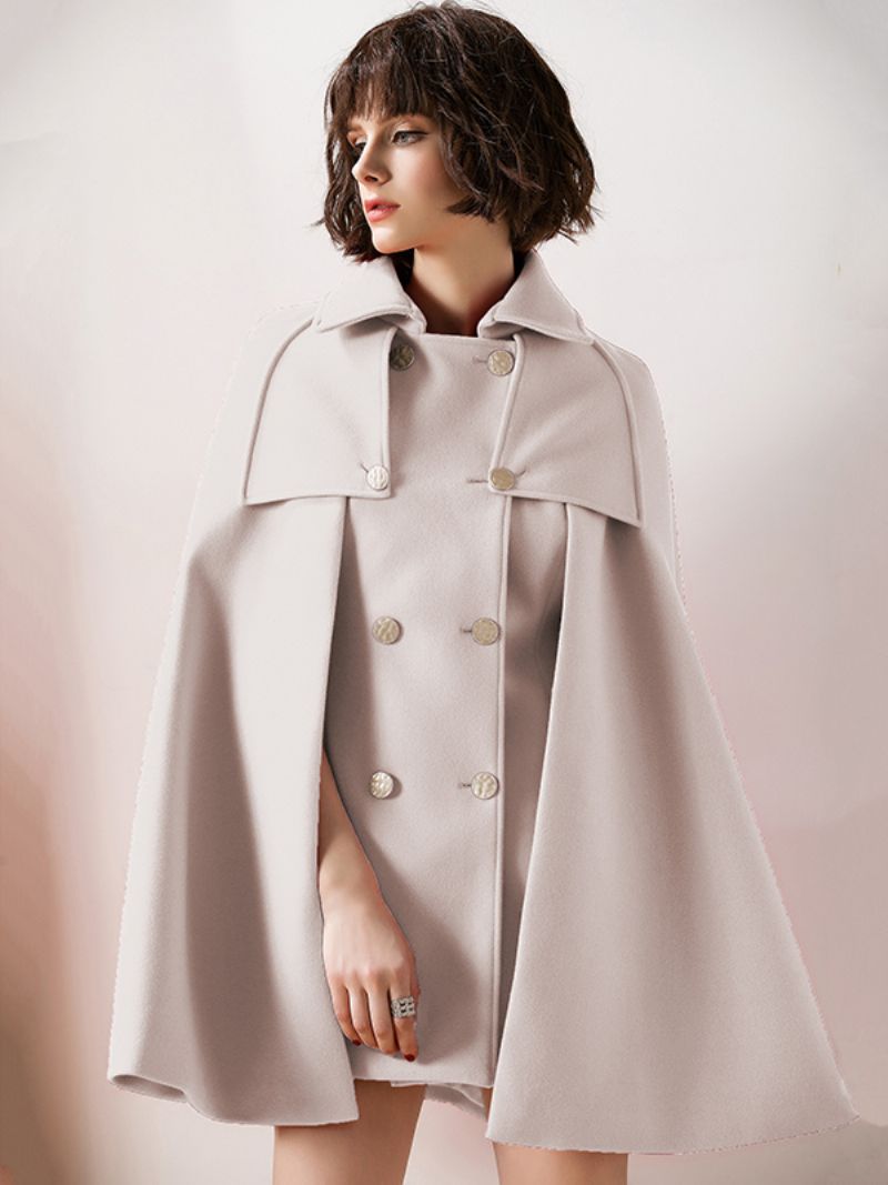 Dámske Červené Pončo Oversized Cape Coat Zimné Vrchné Oblečenie - Béžová