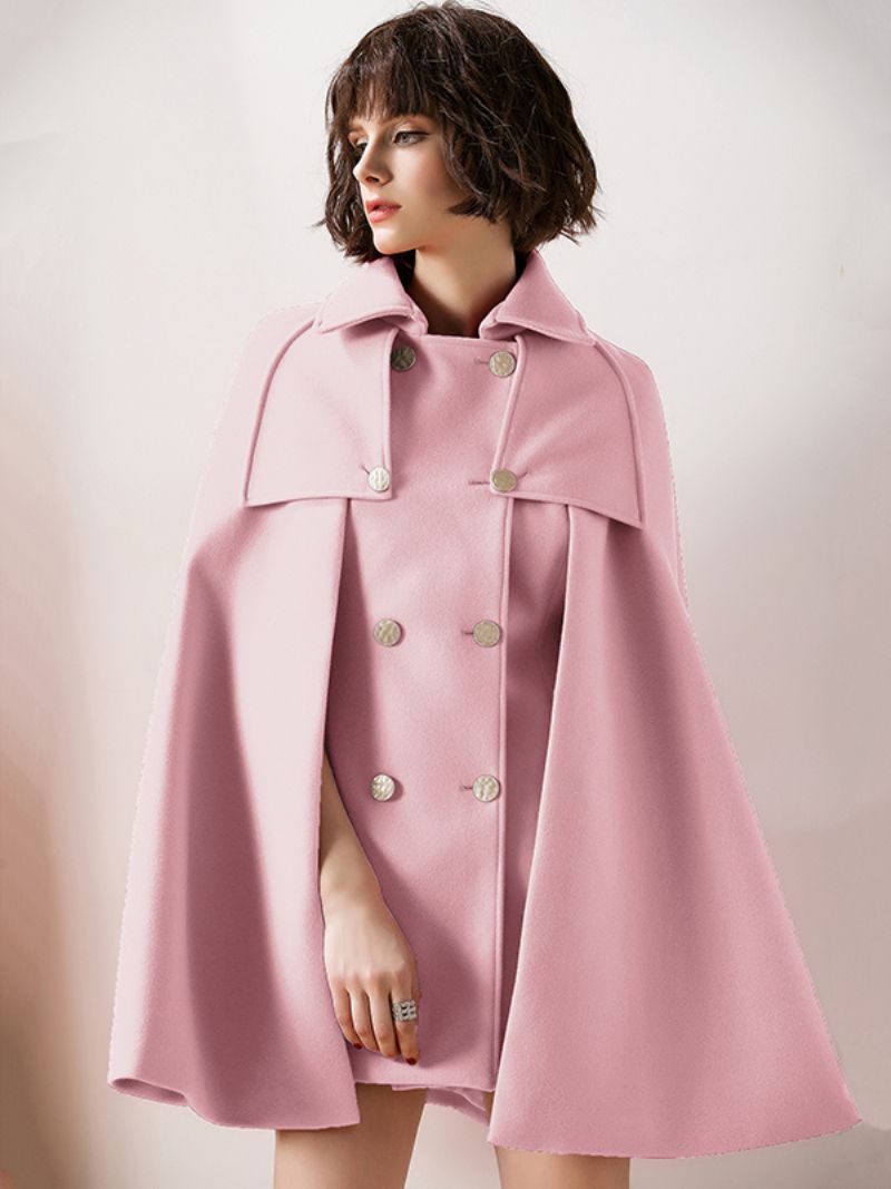 Dámske Červené Pončo Oversized Cape Coat Zimné Vrchné Oblečenie - Ružová