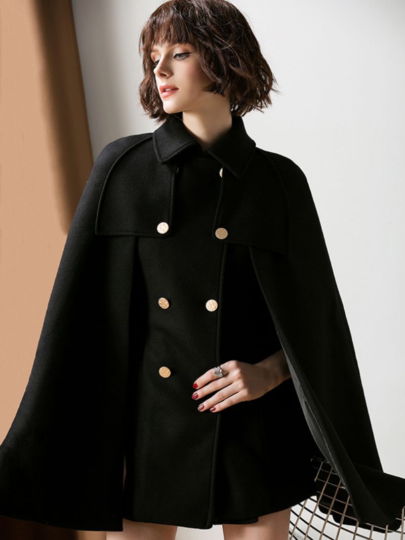 Dámske Červené Pončo Oversized Cape Coat Zimné Vrchné Oblečenie - Čierna