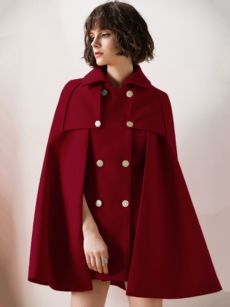 Dámske Červené Pončo Oversized Cape Coat Zimné Vrchné Oblečenie - Burdová