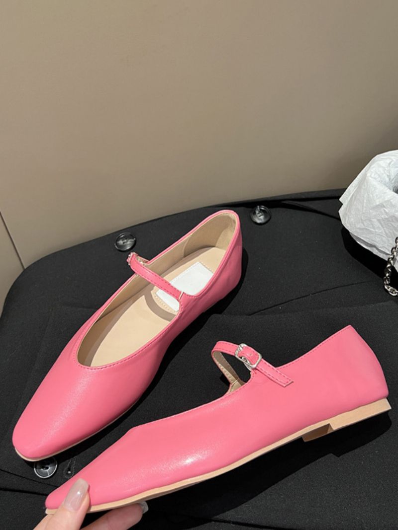 Dámske Čierne Ploché Topánky S Okrúhlou Špičkou Mary Jane Ballet Flats - Ružová