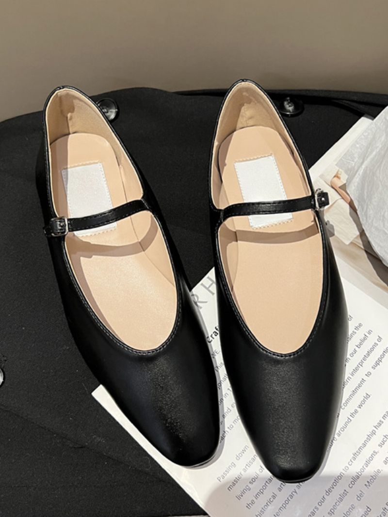 Dámske Čierne Ploché Topánky S Okrúhlou Špičkou Mary Jane Ballet Flats - Čierna