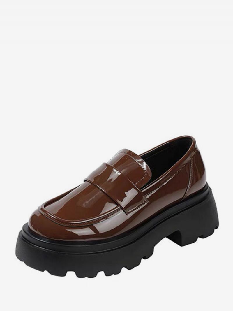 Dámske Čierne Slip On Loafers S Okrúhlou Špičkou - Káva Hnedá