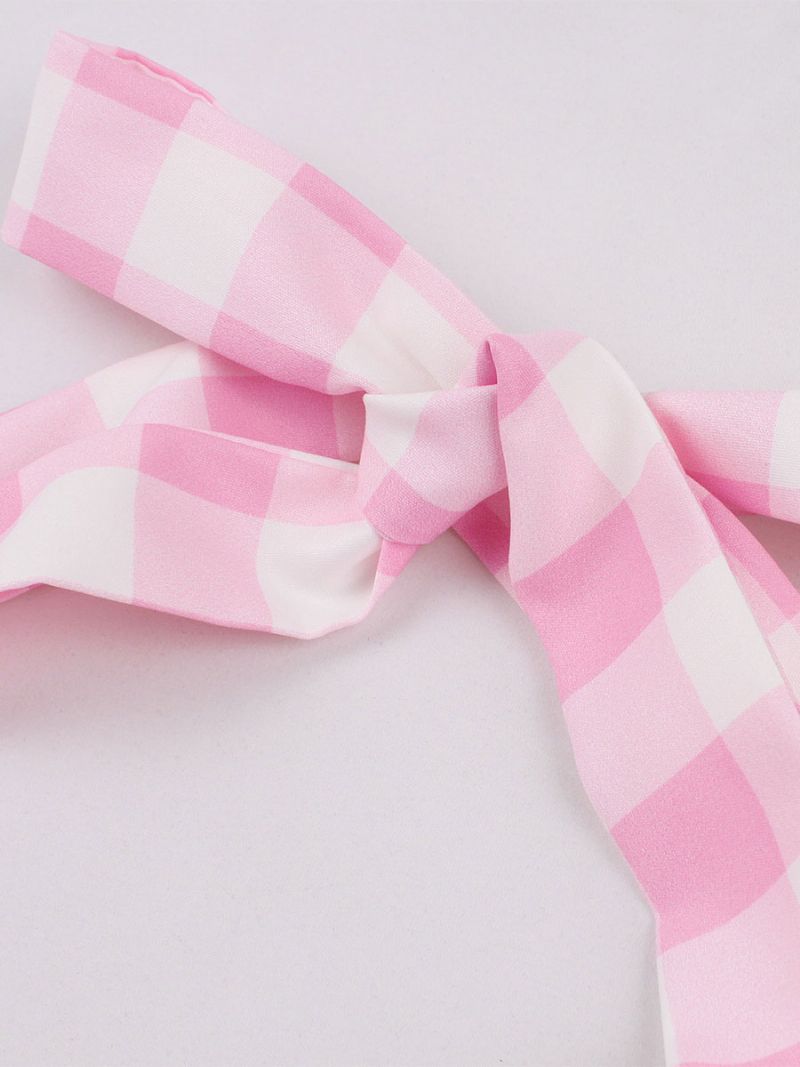 Dámske Šaty Barbie Pink Gingham Vintage Midi Halter Z 50. Rokov - Ružová