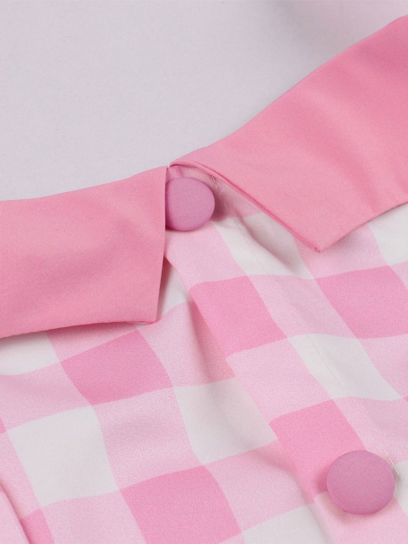 Dámske Šaty Barbie Pink Gingham Vintage Midi Halter Z 50. Rokov - Ružová