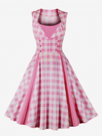 Dámske Šaty Barbie Pink Gingham Vintage Z 50. Rokov 20. Storočia Audrey Hepburn Swingové