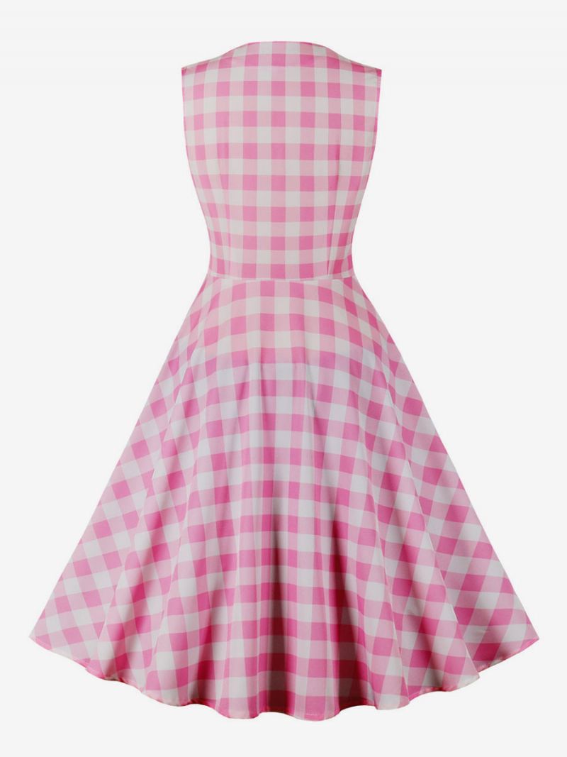 Dámske Šaty Barbie Pink Gingham Vintage Z 50. Rokov 20. Storočia Audrey Hepburn Swingové - Ružová