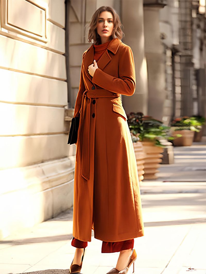 Dámsky Kabát Coffee Brown Turndown Golier Winter Wrap Coat