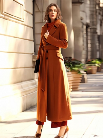 Dámsky Kabát Coffee Brown Turndown Golier Winter Wrap Coat