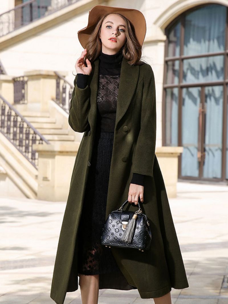 Dámsky Vrchný Odev Turndown Collar Woolen Winter Wrap Coat